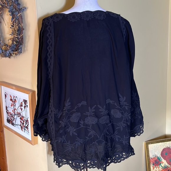 XCVI Size 2X Elicia Embroidered Popover Top Black-on-Black VNeck Johnny Was Vibe - Picture 6 of 14
